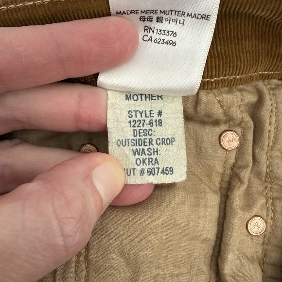 Mother Denim Outsider Crop Hopscotch Okra Pants 29 Corduroy Cord - Picture 7 of 7